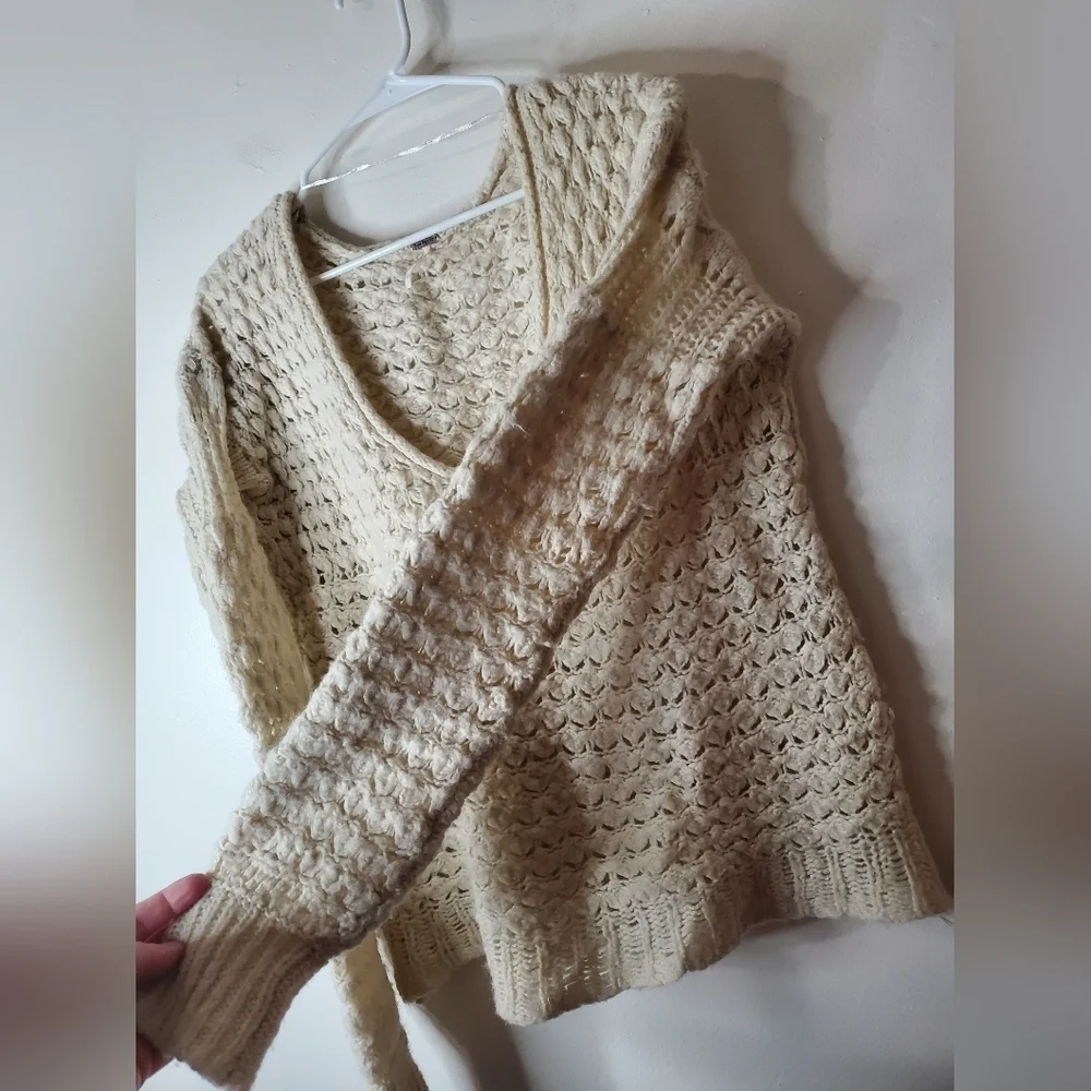 Free People Crashing Waves Open Chunky Knit Scoop Neck Wool Blend Sweater XS